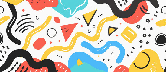 Fototapeta premium Fun and colorful abstract background featuring geometric shapes and lines in a playful pop art style