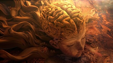  ornate, brain, Umber, editable 