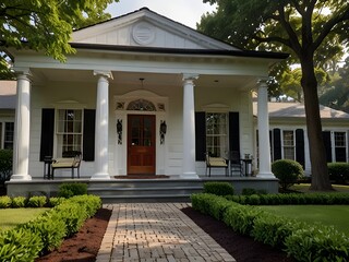 Classic colonial house with a symmetrical facade and columns, generative AI