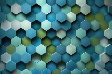 Blue and green hexagon symmetry background. AI Generative