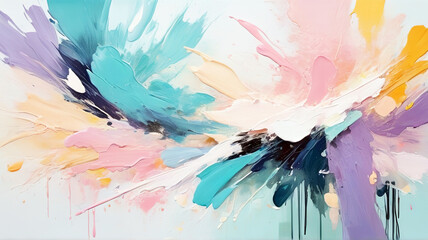 Abstract painting of artwork with a mixture of pastel color brush strokes 