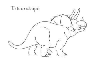 リアルでかわいい恐竜　トリケラトプス後ろ向きの線画