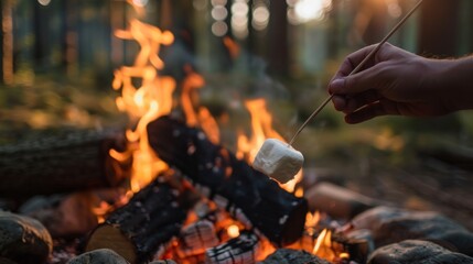 Fototapeta premium A close up of marshmallow and fire on background