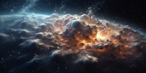 Fototapeta premium An interstellar cloud of gas and dust, with white highlights emphasizing its shape