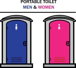 Icon pack of outdoor or outside portable public toilet men and women. Vector design of a portable outdoor or outside public toilet for men and women.