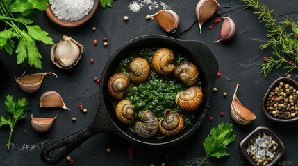 Gourmet Snails in Pan with Garlic and Herbs