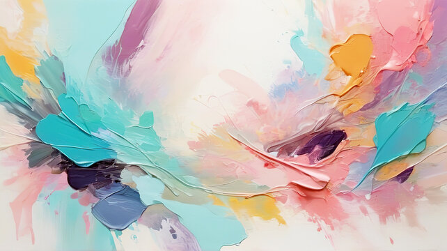 Abstract painting of artwork with a mixture of pastel color brush strokes 
