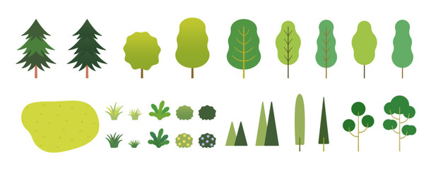 木と植物のシンプルなイラストアイコンコレクション　白い背景に分離されたフラットなベクター素材 ©  Mercer
