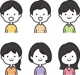 幼稚園の男の子と女の子の上半身イラスト素材笑顔6点セット
