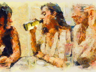 ai-generated painting of women drinking white wine