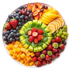 A perfectly arranged fruit platter isolated on Transparent background.
