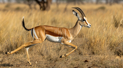 A gazelle Antelope running in the pasture