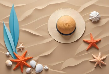 Summer vacation background. hat, starfish.