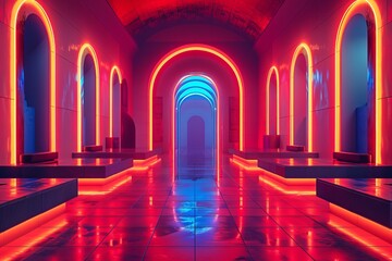 Stunning Art Deco Architectural Design Featuring Geometric Shapes and Modern Elegance, Enhanced by Soft Neon Lighting, Reflecting Sophistication and Innovation.