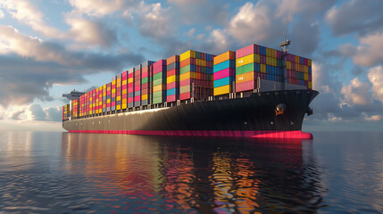 Containers of various colors on giant freighters are transported to their destinations for international logistics transportation wallpaper