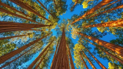 Obraz premium Tall Redwoods Under Blue Sky