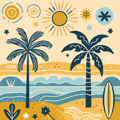 Boho groovy palm tree beach sun sea stickers.