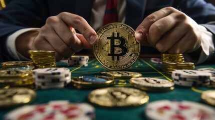 Exclusive Private Gathering of Top Bitcoin Investors Making High-Stake Bets on Market Trends, Conveying Ambition and Secrecy in the Financial World.