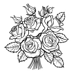 Bouquet of rose coloring page for kids vector template
