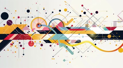 An abstract idea illustration with interconnected geometric shapes and colorful lines representing the flow of creative thoughts and ideas.