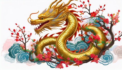 Chinese golden dragon isolated on white background.