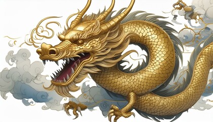 Obraz premium Chinese golden dragon isolated on a white background.