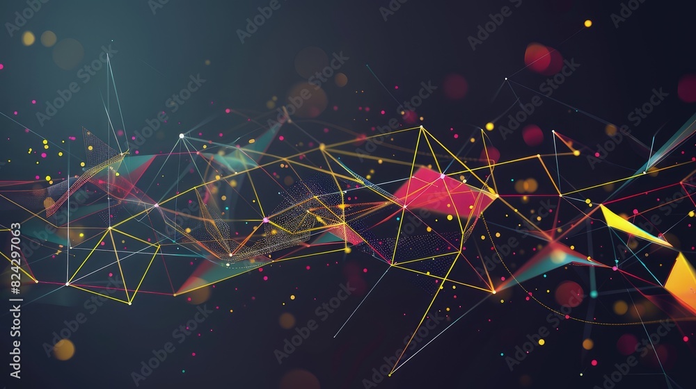 Wall mural an abstract idea illustration with interconnected geometric shapes and colorful lines representing t