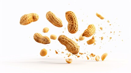 Falling peanut isolated on white background.