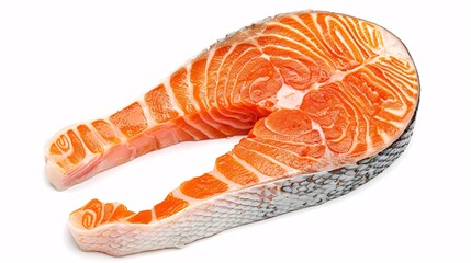 Salmon, trout, steak, slice of fresh raw fish, isolated on white background