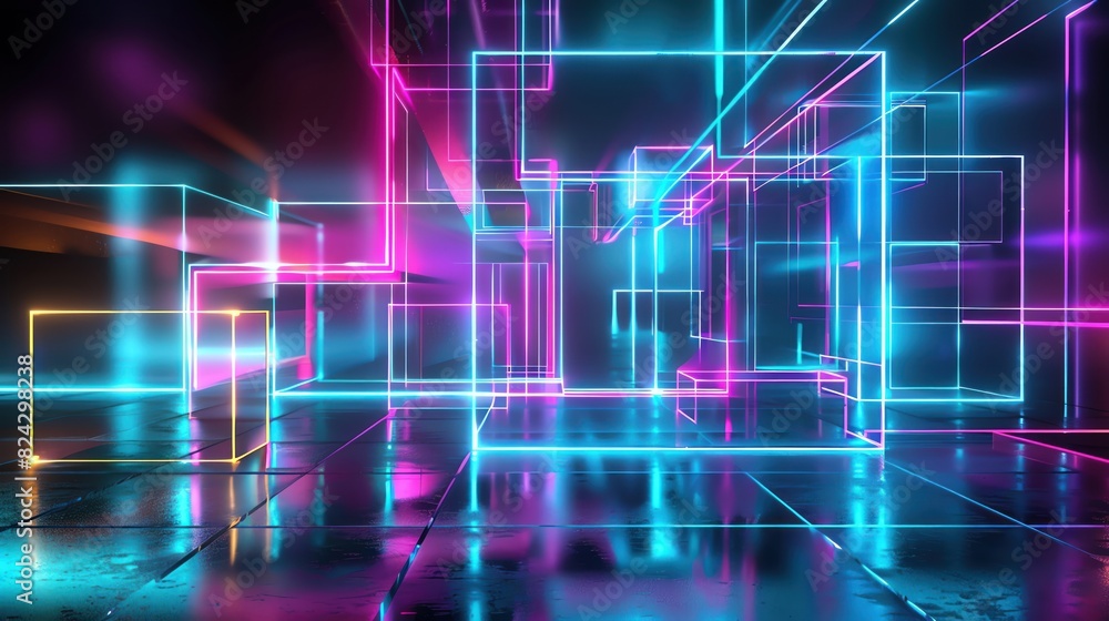 Poster these prompts provide a variety of futuristic abstract backgrounds with colorful glowing lines formi