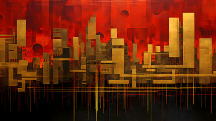 red and gold style atmospheric landscape illustration abstract background decorative painting