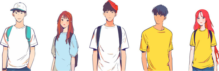 Group of College Students in Casual Wear Walking and Reading