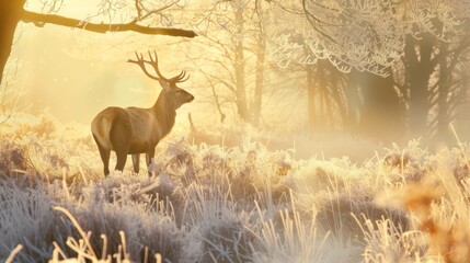 Moose in the forest at sunset