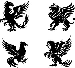 Mythical Beasts in Silhouette, The Majestic Griffins and Winged Creatures