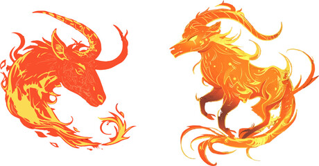 Capricorn Mythical Creature, Enchanting Zodiac Art in Fiery and Ethereal Designs