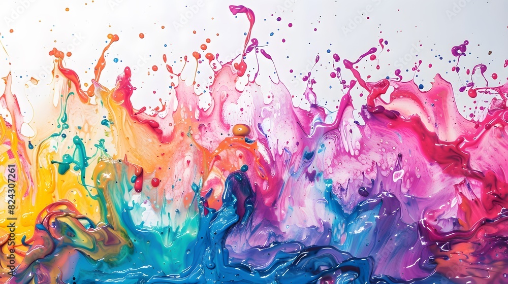 Poster multi-colored paint drops splashing on an abstract background