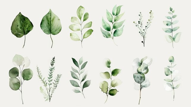 Botanical watercolor collection, suitable for elegant and natural themes