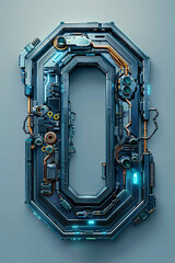 3D digital 0 Mechanical Industrial Cyberpunk art typeface design
