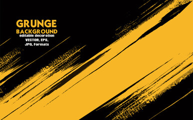 Yellow grunge brush streaks painting on black background, Abstract Sport Grunge Style Background. Grunge Yellow Texture In Dark Background.