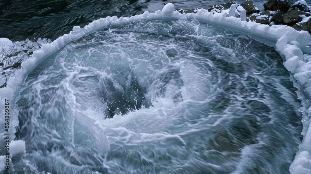 Aufkleber timelapse footage of ice disks rotating and colliding in a river creating a symphony of sound.