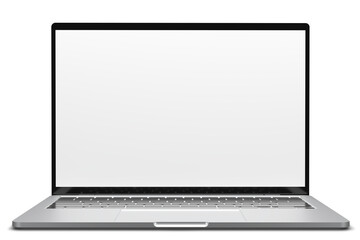 3D render Mock up laptop silver color white screen on white background. Realistic Computer Laptop mock up . 3D png illustration.