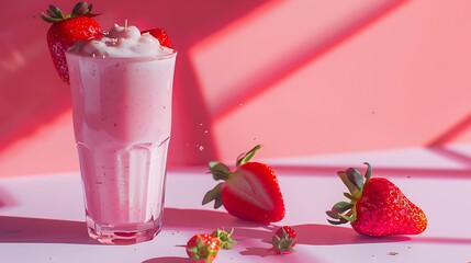 A mesmerizing portrayal of a strawberry smoothie, radiating freshness and vibrancy, isolated on a pure white surface