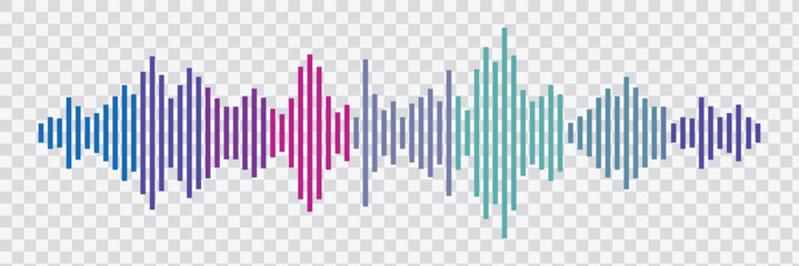 Abstract sound wave stripe lines colorful gradient equalizer isolated on transparent background in concept music, sound, technology.