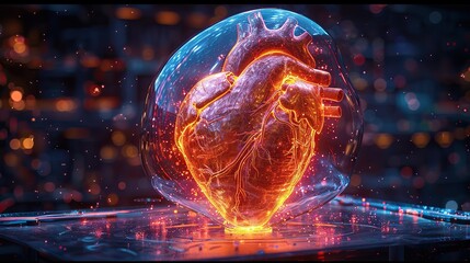 A digital illustration of a heart inside a protective dome. stock image