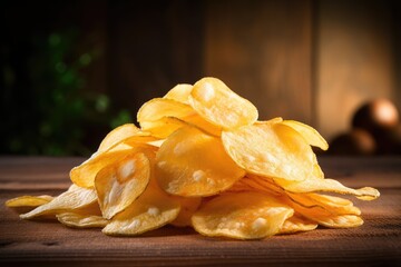 Pile of crispy golden potato chips