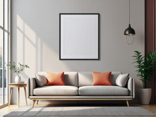 Mockup poster frame on the wall of living room. Luxurious apartment background.