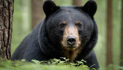 Obraz premium closeup of a black bear in the forest