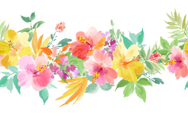 Fototapeta premium Colorful hibiscus pastel seamless pattern