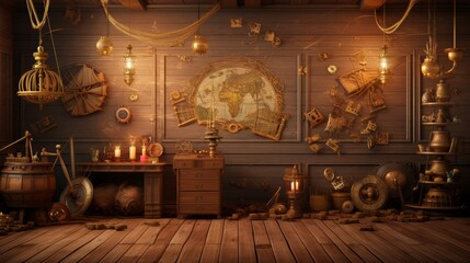 Digital Backdrop for Photography of Steampunk Themed Room with Nautical Decor