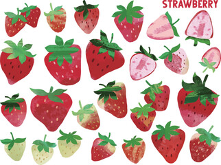 いろんな形の切り絵風いちごのイラスト1
